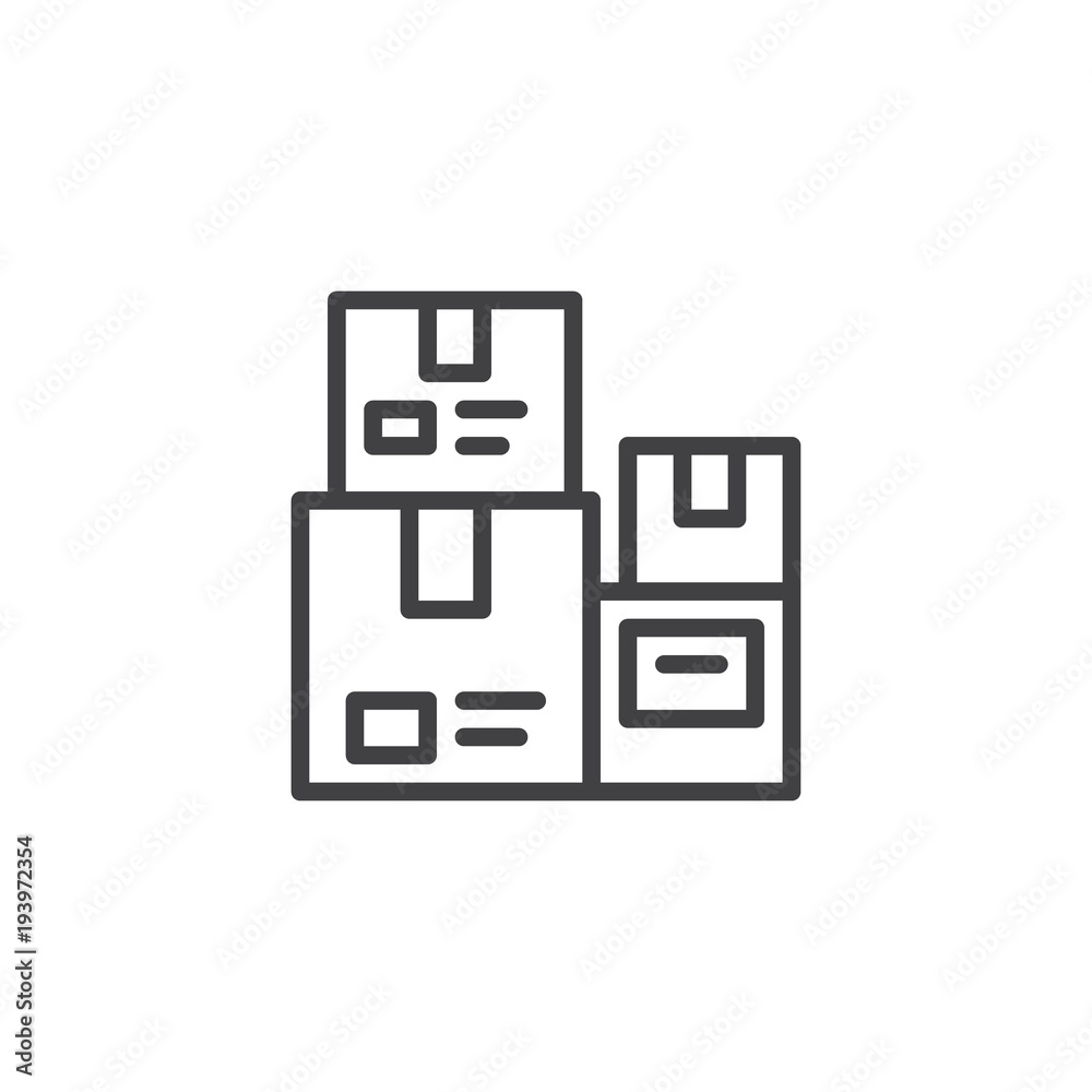 Package boxes outline icon. linear style sign for mobile concept and web design. Cardboard box simple line vector icon. Symbol, logo illustration. Pixel perfect vector graphics