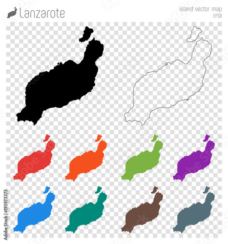 Lanzarote high detailed map. Island silhouette icon. Isolated Lanzarote black map outline. Vector illustration.