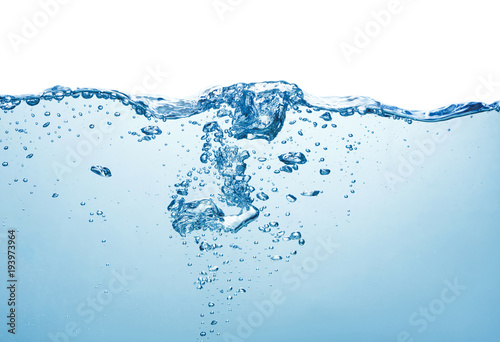 water surface with bubbles and splash isolated in white background