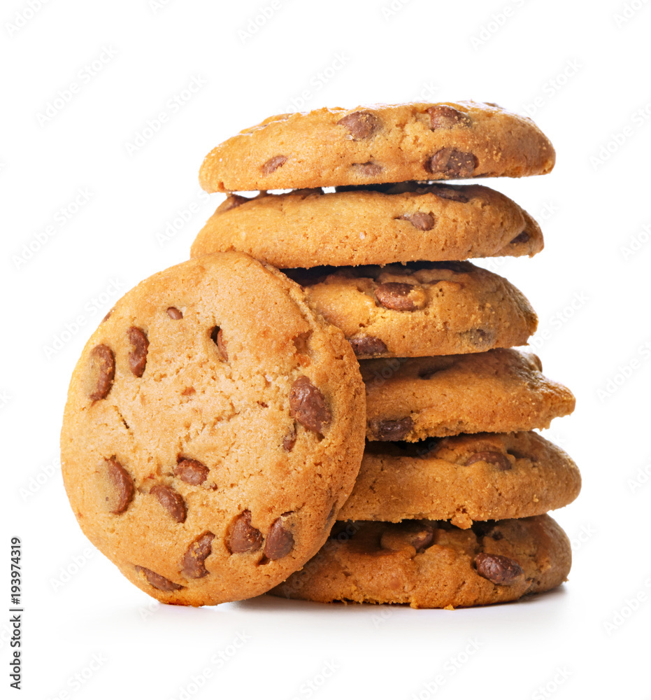 pile of chocolate cookies isolated on white background pile of chocolate cookies isolated on white background
