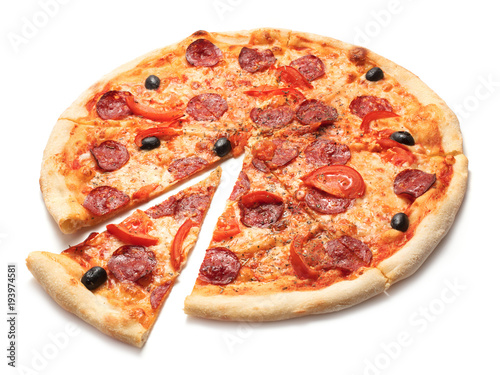 single pizza isolated on white background