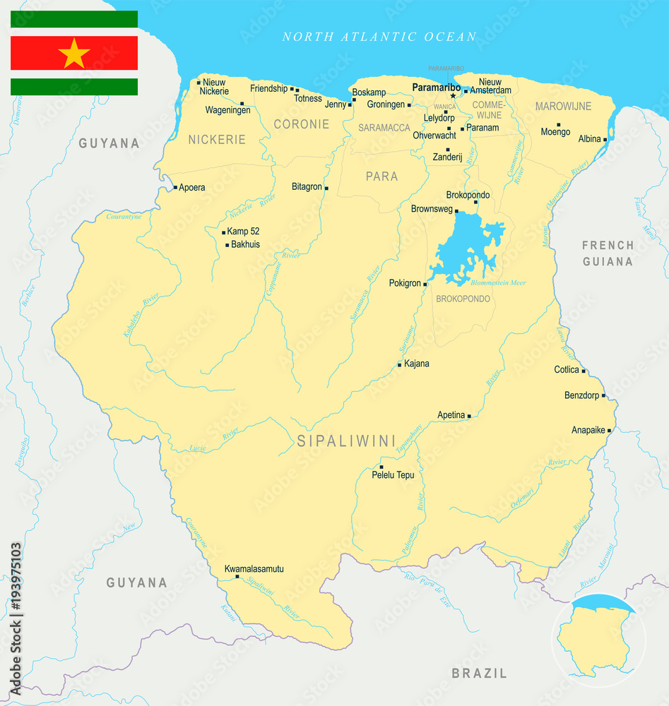 Suriname, Map - Detailed Vector Illustration