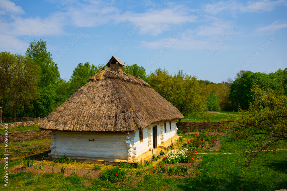 small ethnic rural house in a garden