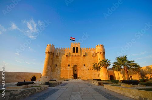 Print op canvas Front view of The Citadel of Qaitbay (Qaitbay Fort), Is a 15th century defensive