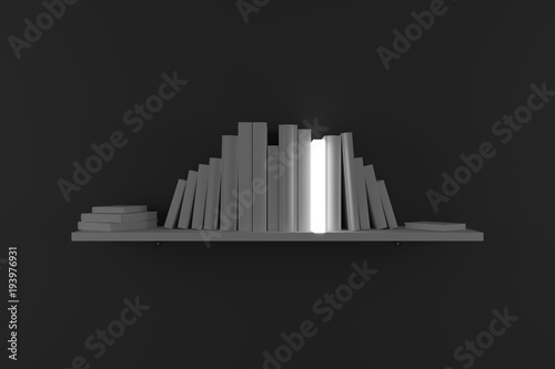 Bookshelf on the wall with find idea concept. 3D rendering.