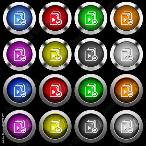 Undo last playlist operation white icons in round glossy buttons on black background