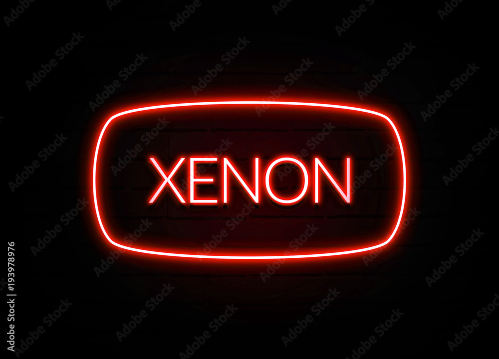 Xenon neon sign on brick wall background. Xenon neon sign on brick wall background.