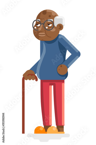 African American European Old Man Adult Grandfather Flat Design Vector Illustration