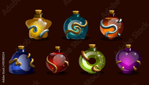 Set game icons of magic elixir. Vector design for app user interface