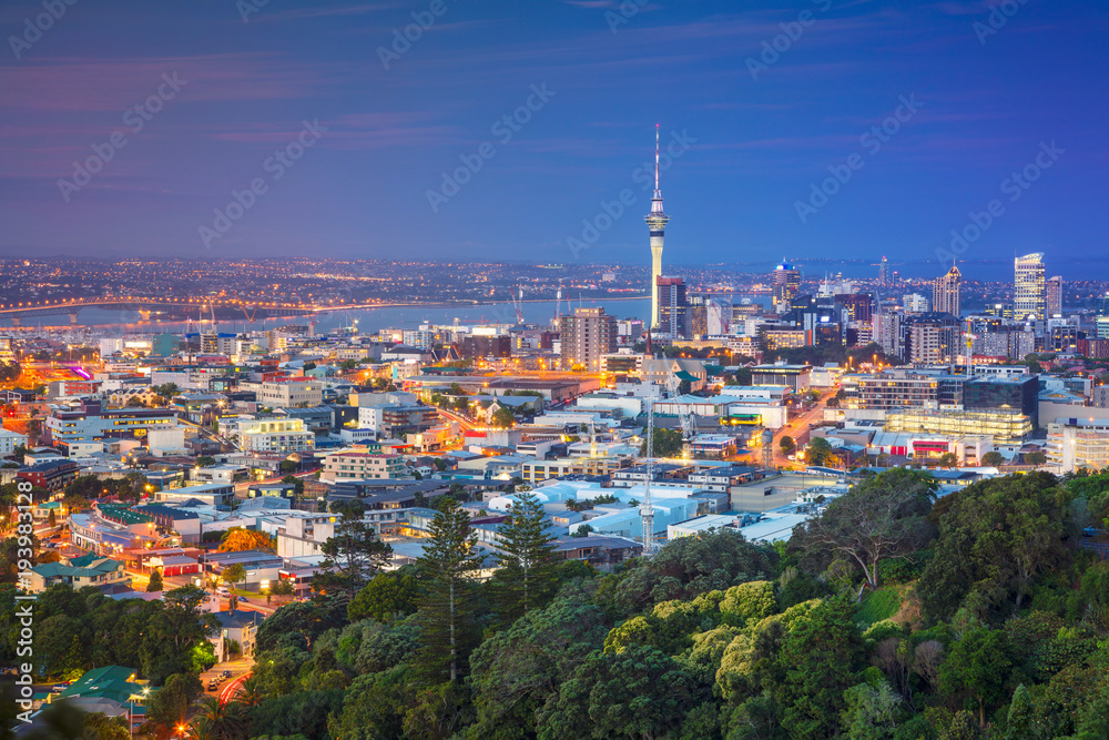 Auckland. Cityscape image of Auckland skyline, New Zealand taken from Mt. Eden at dusk.