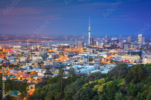 Auckland. Cityscape image of Auckland skyline  New Zealand taken from Mt. Eden at dusk.