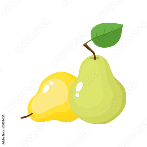 Bright vector illustration of juicy pears isolated on white.