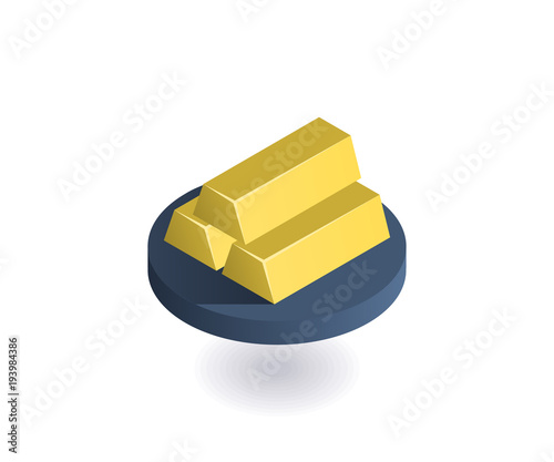 Gold bar icon. Vector illustration in flat isometric 3D style.