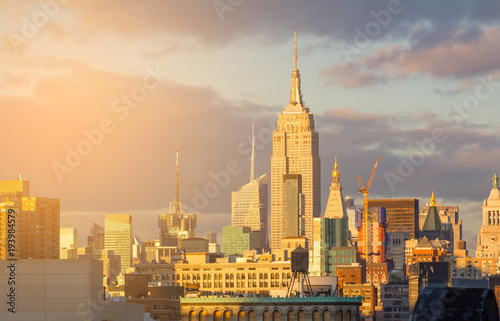 New York City Midtown Skyline with Sunlight Glow