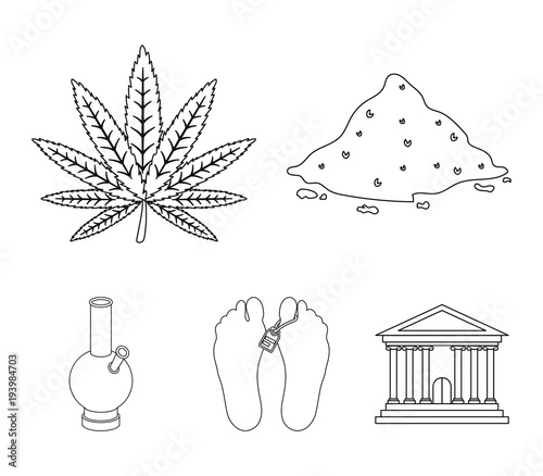 Hemp, cocaine, bong, corpse in the morgue. Drugs set collection icons in outline style vector symbol stock illustration web.