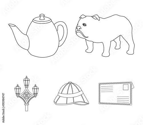 breed dog, teapot, brewer .England country set collection icons in outline style vector symbol stock illustration web.