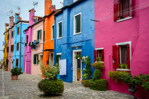 Colorful houses in Burano island  Venice  Italy