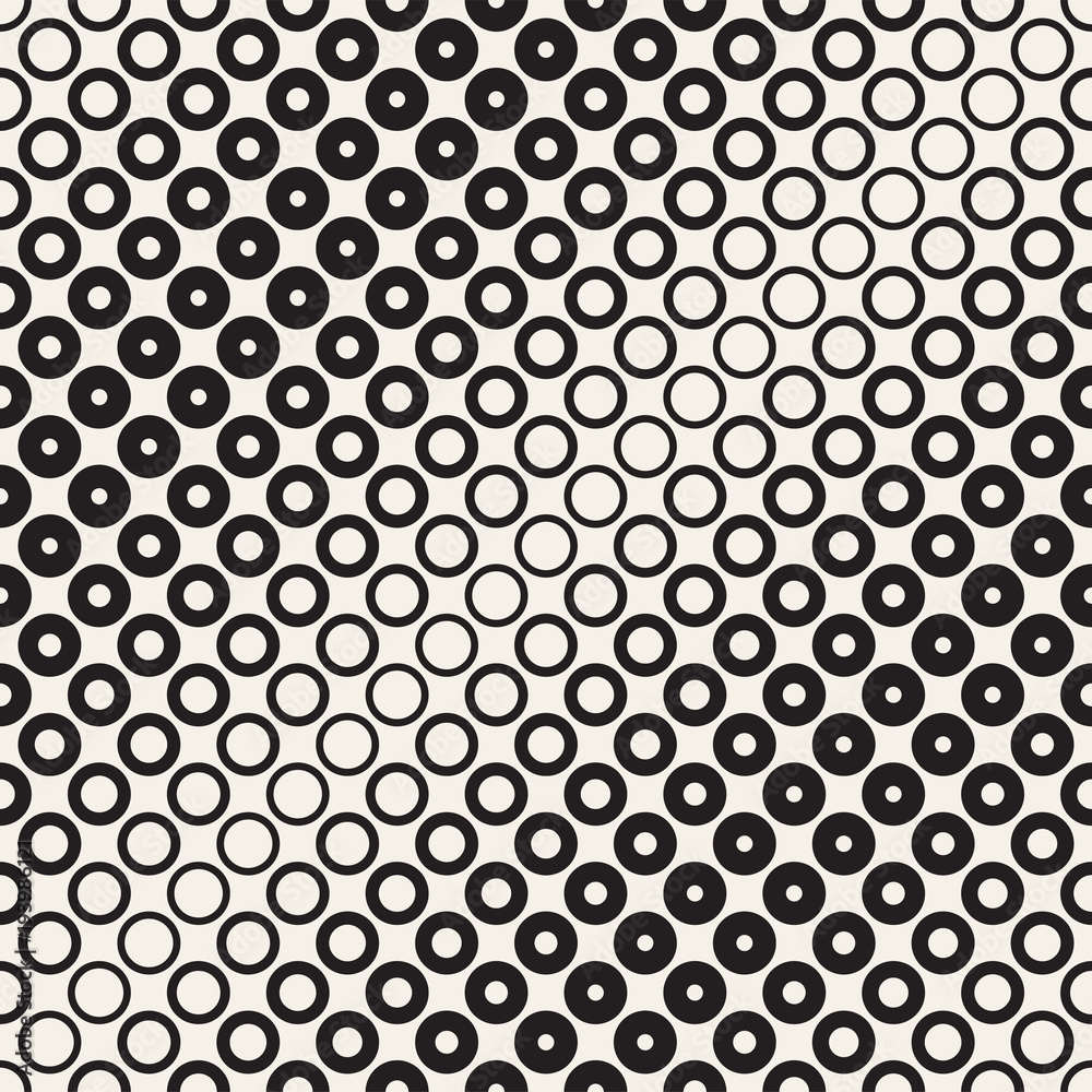 Halftone circles vector seamless pattern. Abstract geometric texture with size gradation of rings. Gradient transition effect background, Halftone circles vector seamless pattern. Abstract geometric texture with size gradation of rings. Gradient transition effect background,