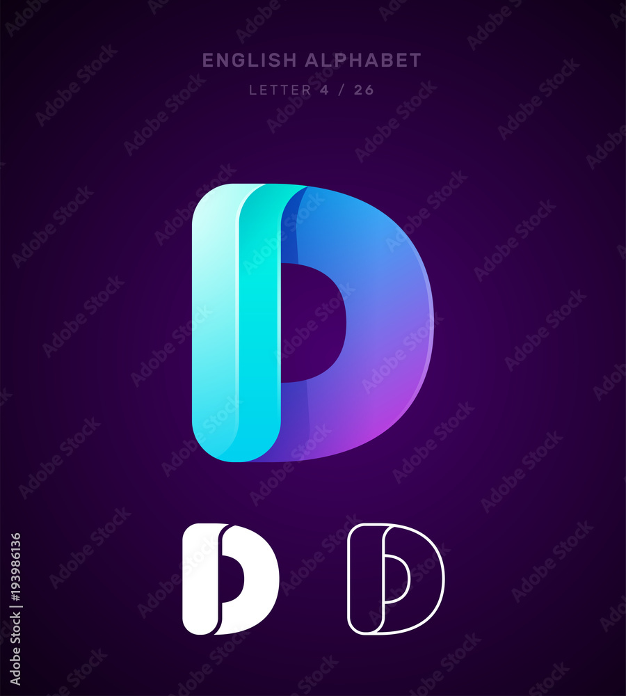 Vector origami alphabet. Letter D logo template. Material design, flat, line, glossy, twisted style Vector origami alphabet. Letter D logo template. Material design, flat, line, glossy, twisted style