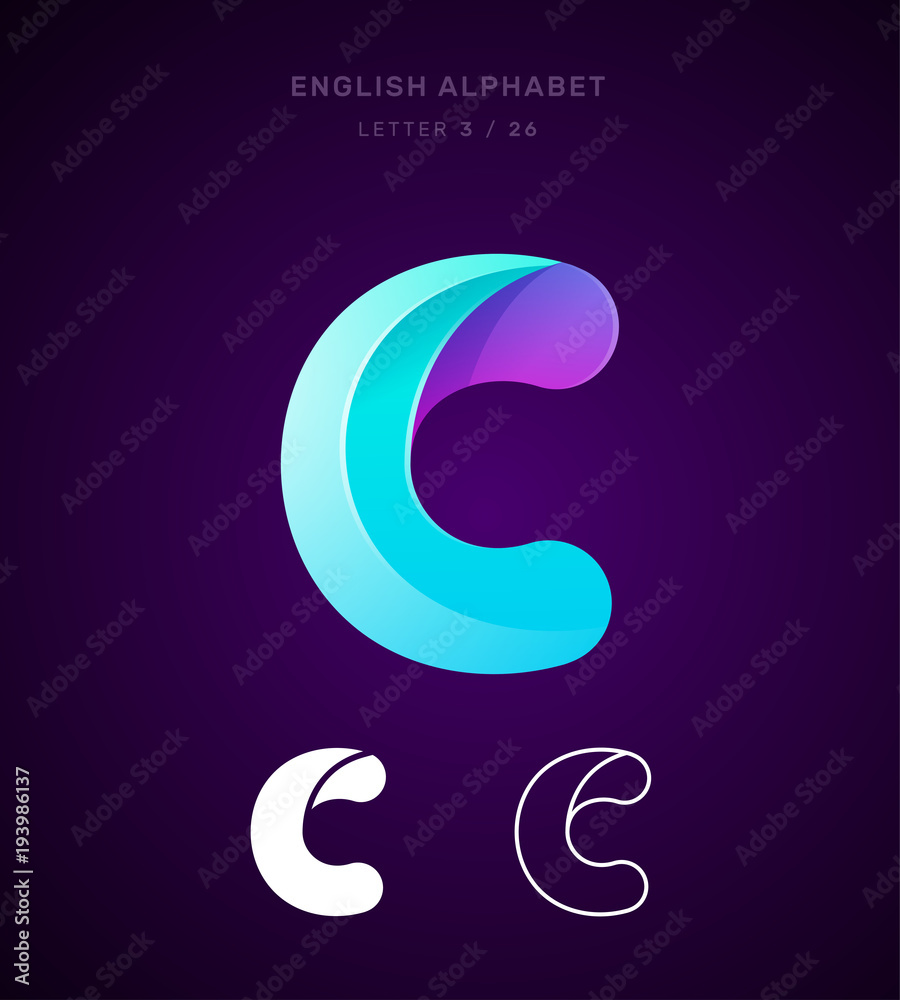 Vector origami alphabet. Letter C logo template. Material design, flat, line, glossy, twisted style Vector origami alphabet. Letter C logo template. Material design, flat, line, glossy, twisted style