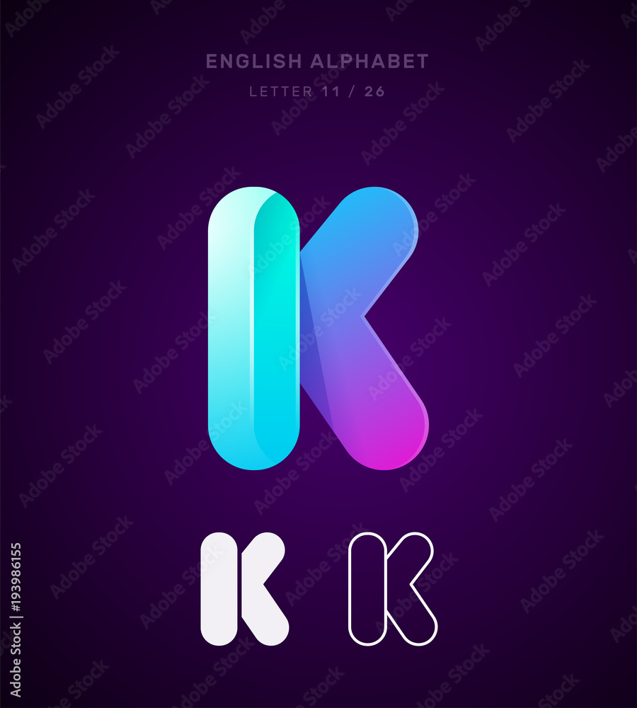 Vector origami alphabet. Letter K logo template. Material design, flat, line, glossy, twisted style Vector origami alphabet. Letter K logo template. Material design, flat, line, glossy, twisted style