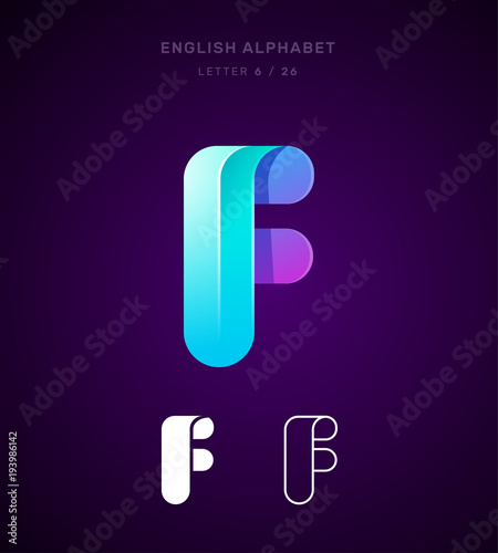 Vector origami alphabet. Letter F logo template. Material design, flat, line, glossy, twisted style