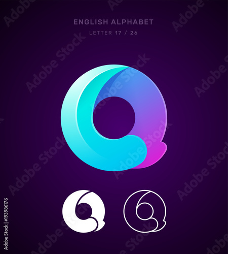 Vector origami alphabet. Letter Q logo template. Material design, flat, line, glossy, twisted style