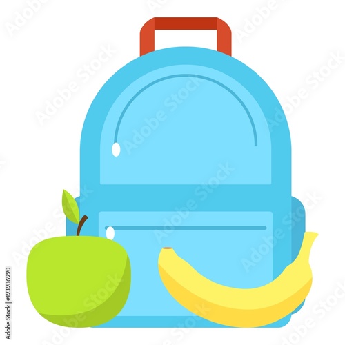 Backpack and lunch icon, flat style