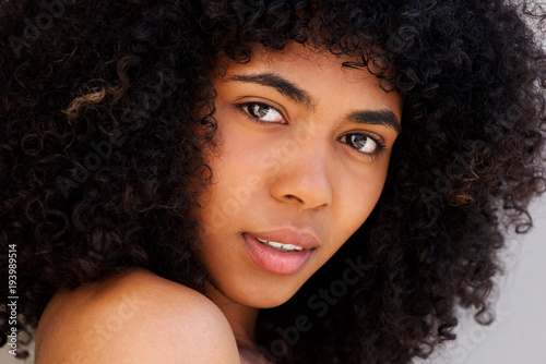 Close up beauty portrait of young african american woman