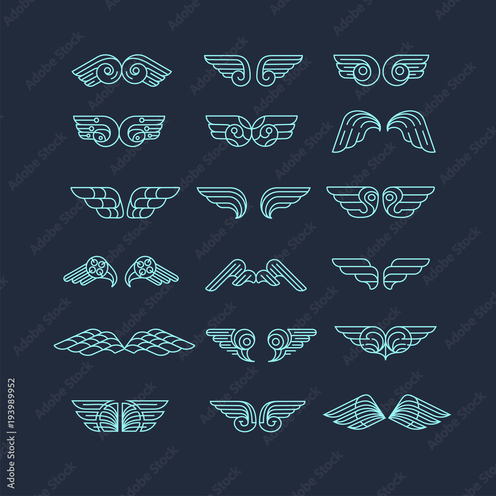 Hand Drawn Wings. Set of design elements. Vector illustration. Hand Drawn Wings. Set of design elements. Vector illustration.