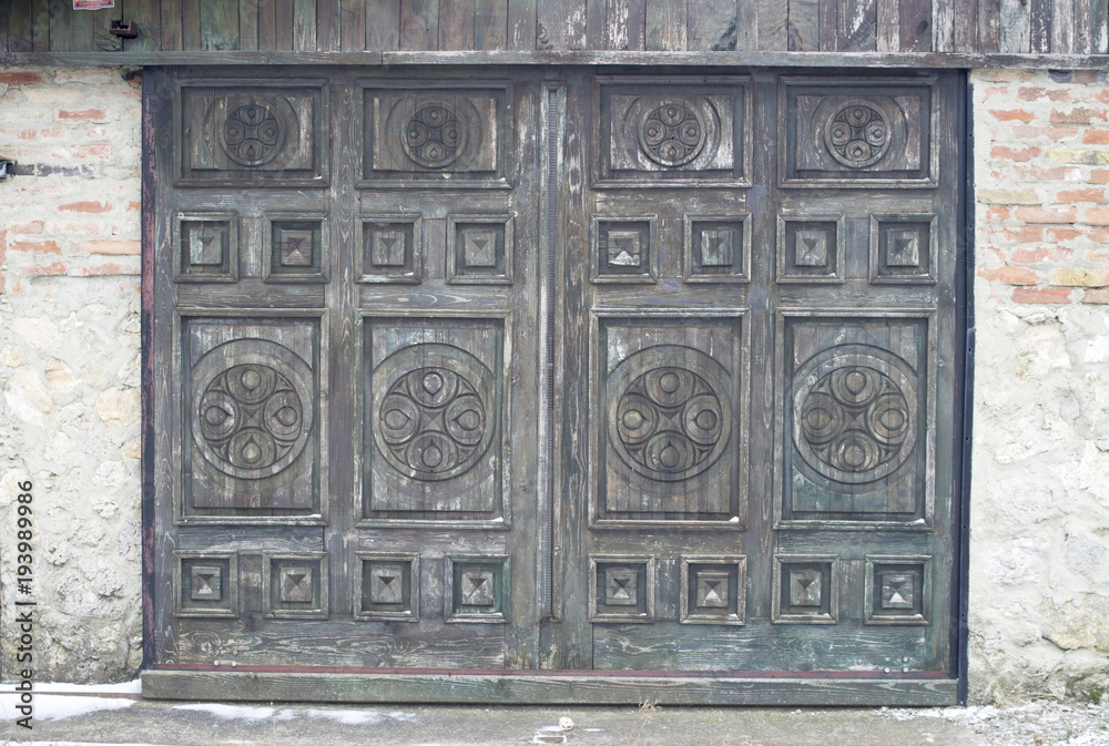 Old brown wooden closed door, Bulgaria, Еurope