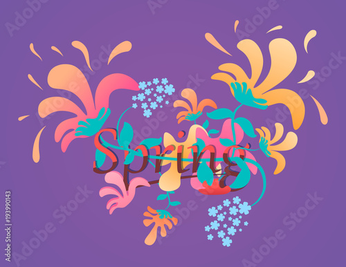 The inscription Spring  on the spring theme  is stylized with flowers