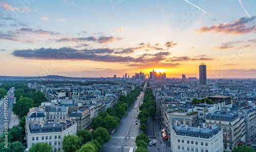 Sunset skyline of Paris with la defense and roofs © F.C.G.