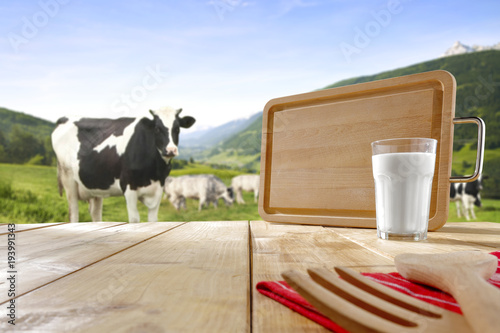 desk of free space and fresh milk 