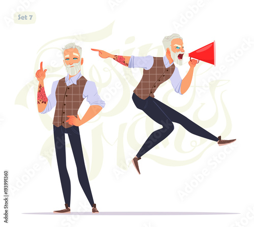 Senior fashion man in different emotions and expressions. Business person in modern fashion look.
