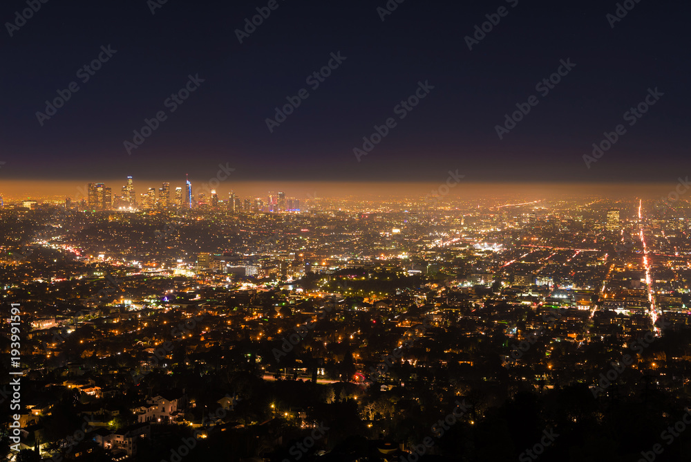 Downtown Los Angeles Skyscrapers Cityscape at Night with City Lights, California