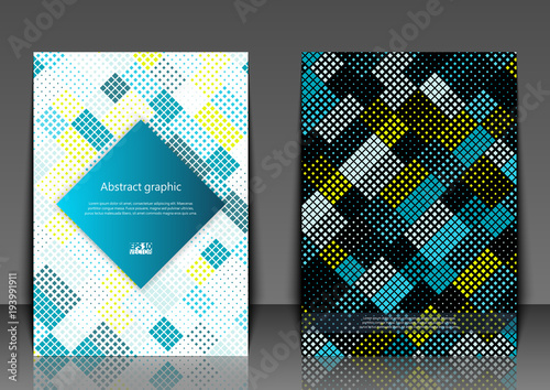 Flyer template with abstract background. Abstract square pixel mosaic background. Eps10 Vector illustration