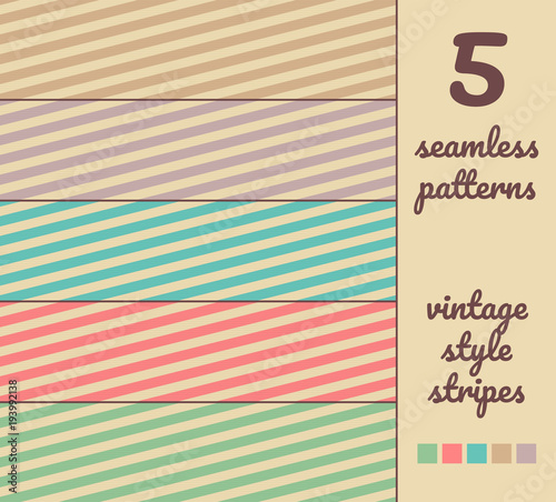 5 seamless abstract vector stripe patterns in vintage color style