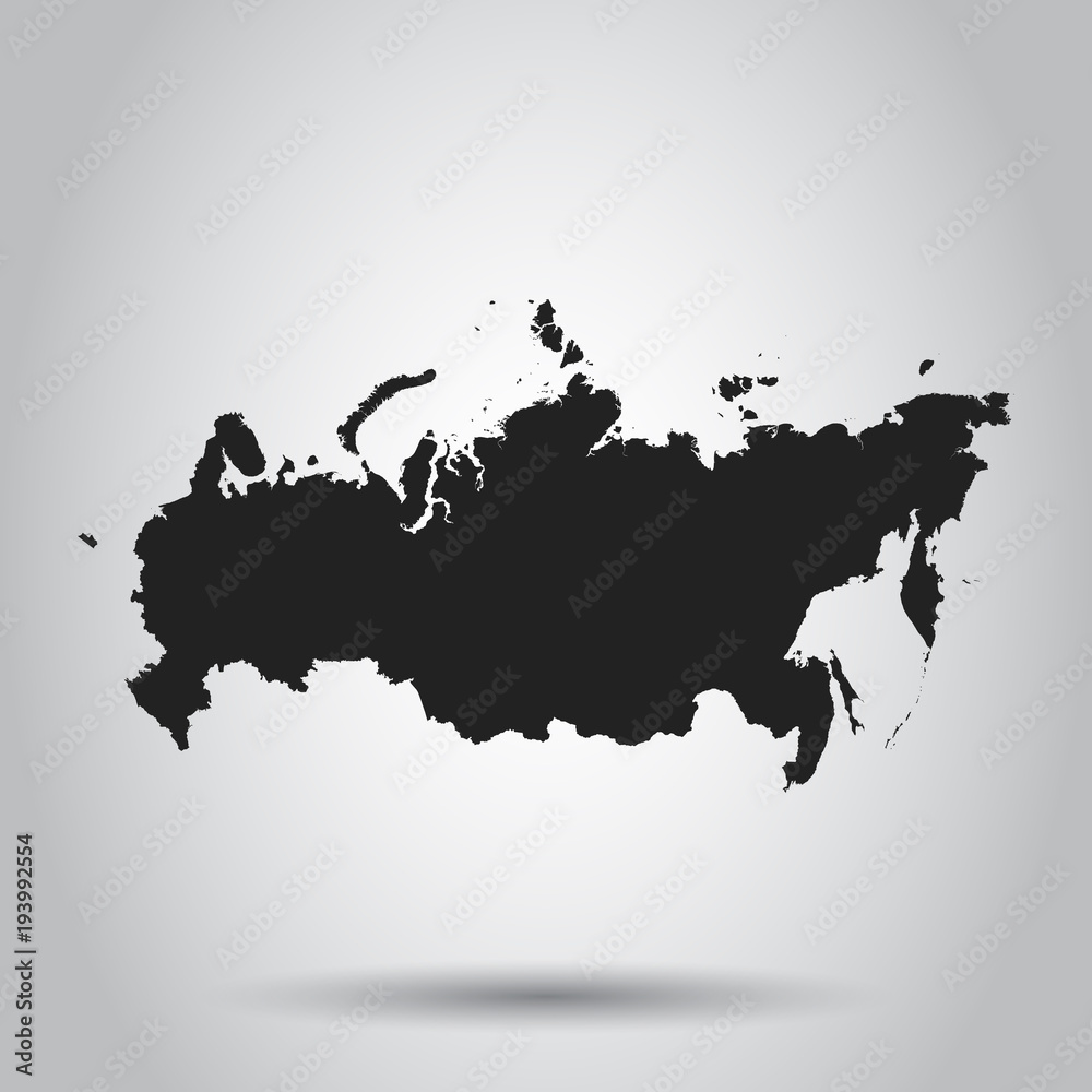 Russia map icon. Flat vector illustration. Russia sign symbol with shadow on white background. Russia map icon. Flat vector illustration. Russia sign symbol with shadow on white background.