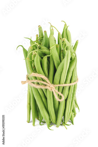 Bundle of fresh green beans isolated on white