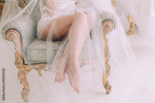 bride beautifully  baroque chair pentuary  bare feet sexy photo