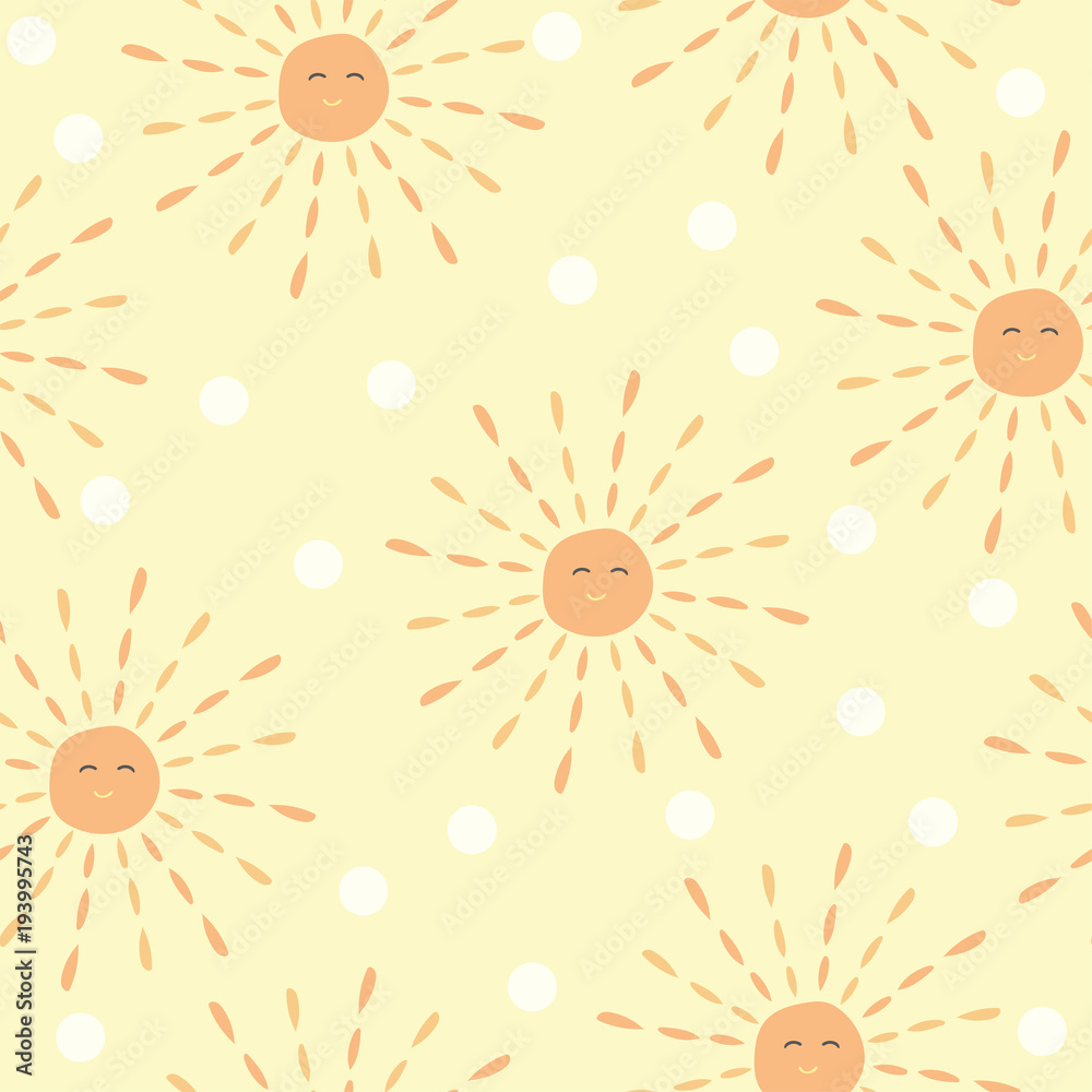 Cartoon sun pattern - hand drawn doodle sun. Cute colorful Seamless vector Cartoon sun pattern - hand drawn doodle sun. Cute colorful Seamless vector