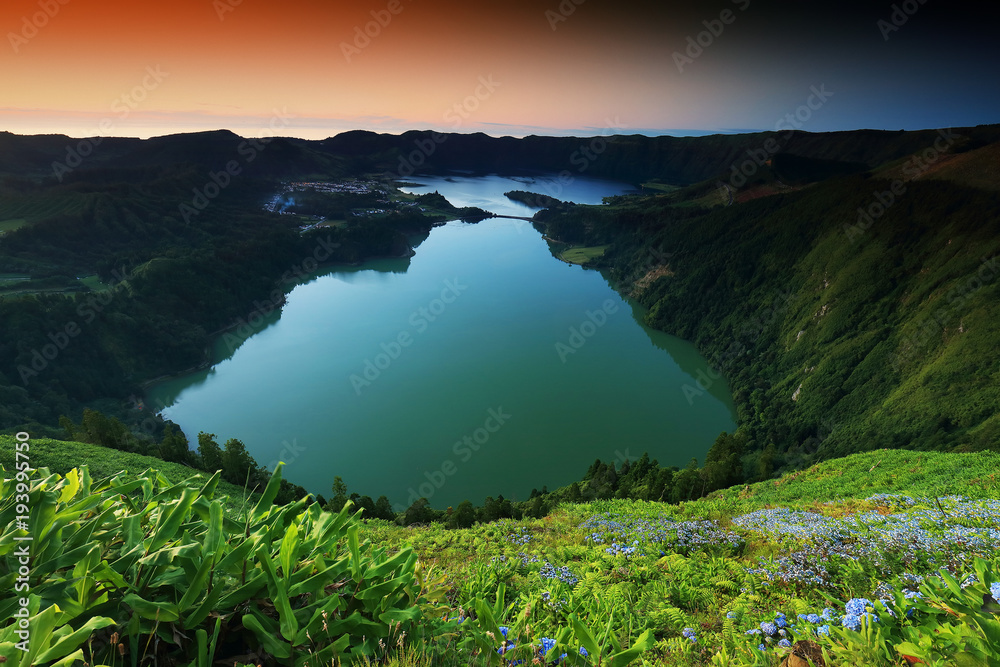 Lanscape of Sete Citades in Sao Miguel Island of Azores Portugal