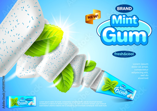 Chewing gum ads. Mint pack explosion vector background