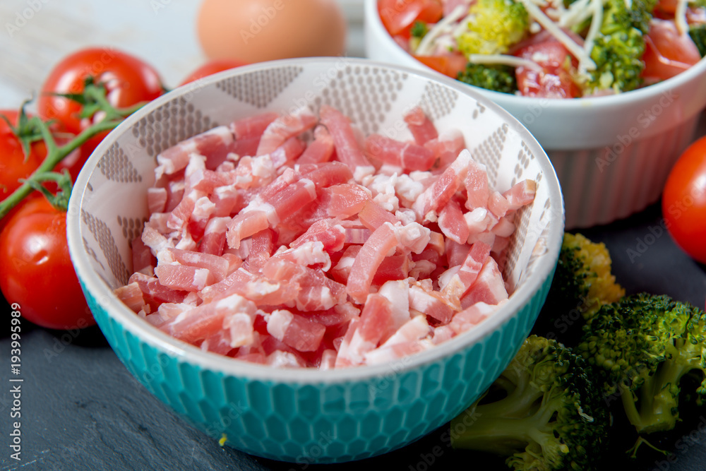 bacon cut into small pieces for cooking bacon cut into small pieces for cooking