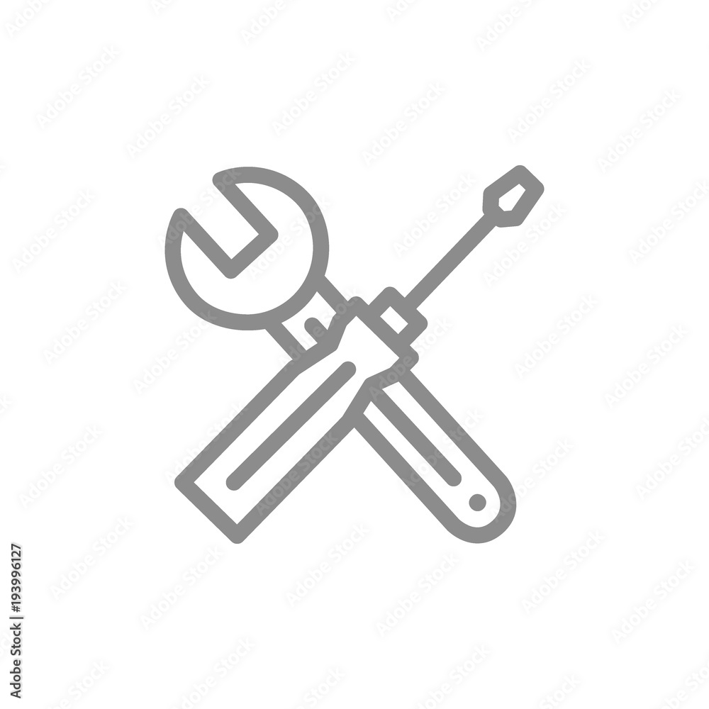 Simple wrench, spanner and screwdriver line icon. Symbol and sign vector illustration design. Isolated on white background Simple wrench, spanner and screwdriver line icon. Symbol and sign vector illustration design. Isolated on white background