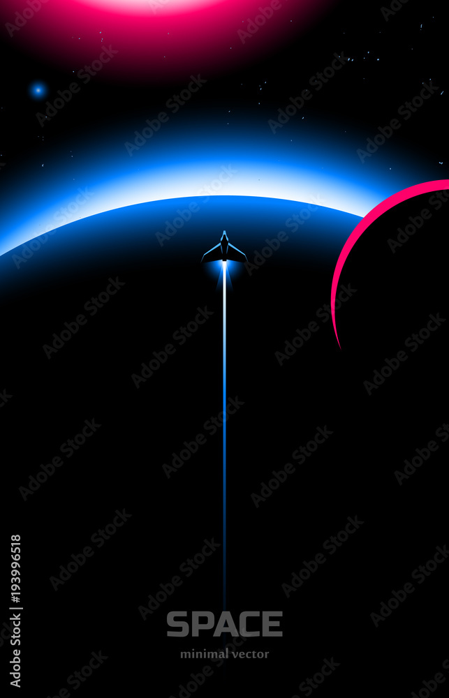 Naklejka premium space exploration vector background, planets and space shuttle in outer space