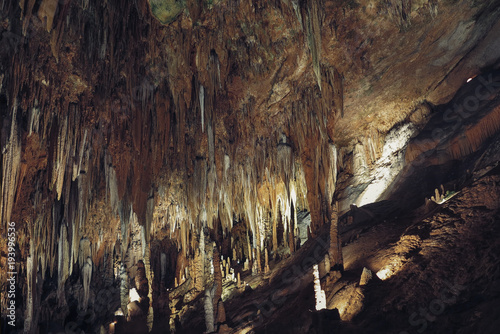 Karst cave with stalactites and stalagmites in Luray Caverns. Luray, Virginia © flowertiare