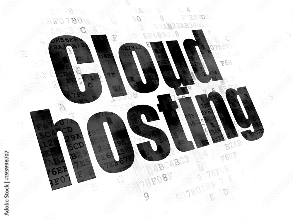 Cloud technology concept: Pixelated black text Cloud Hosting on Digital background Cloud technology concept: Pixelated black text Cloud Hosting on Digital background