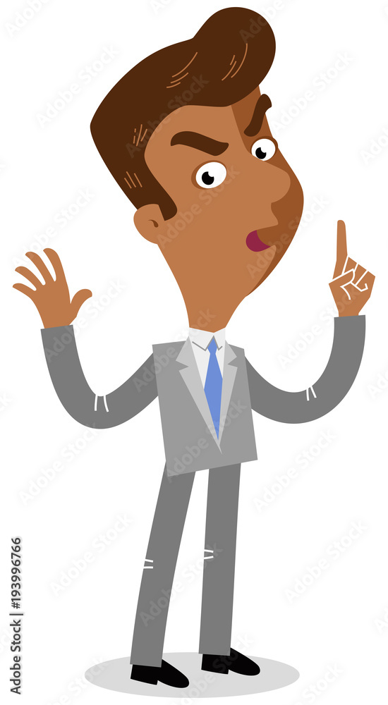 Vector illustration of a serious looking asian cartoon businessman with warning gesture isolated on white background Vector illustration of a serious looking asian cartoon businessman with warning gesture isolated on white background